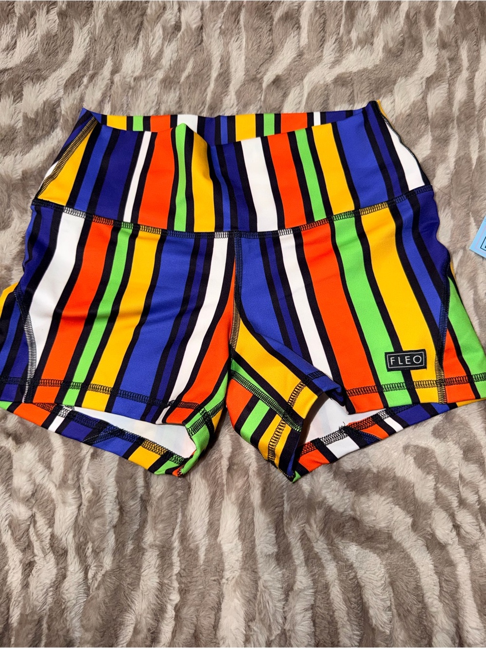 FLEO Kids' Multi-Stripe Swim Trunks - Bright Blue, Green & Yellow